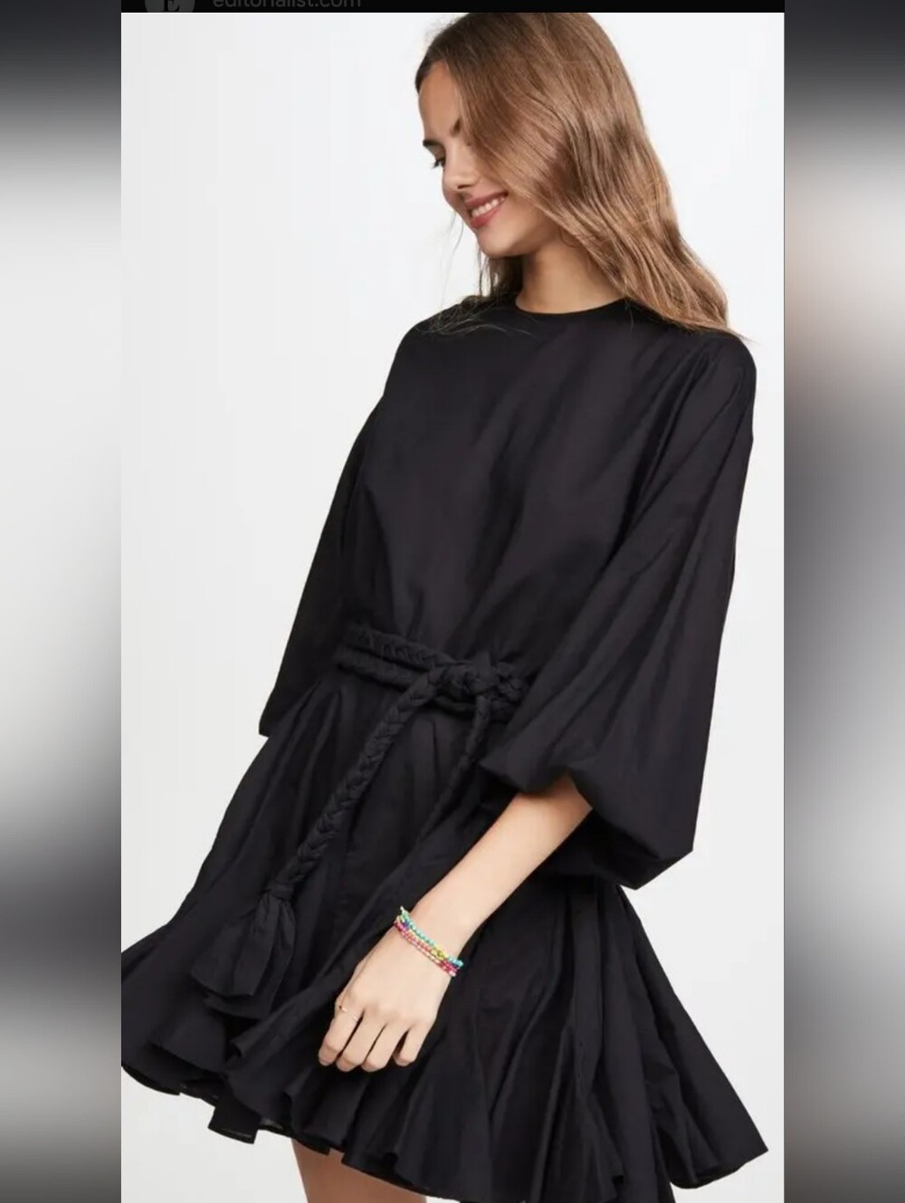 Aakaa Rhode Ella Black Braided-Waist Ruffle Mini Dress - Women